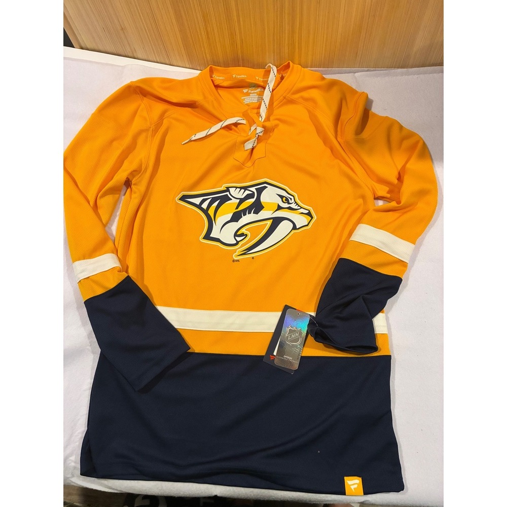 Nashville Predators NHL Fanatics Branded Lace Up Jersey Mens Med Gold Navy NEW